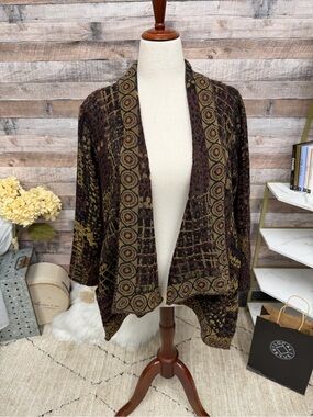 Paisley & Sage Brown, Black & Wine Open Front Cardigan